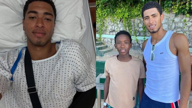 Jude Bellingham reveals large shoulder surgery scar while holidaying in Jamaica
