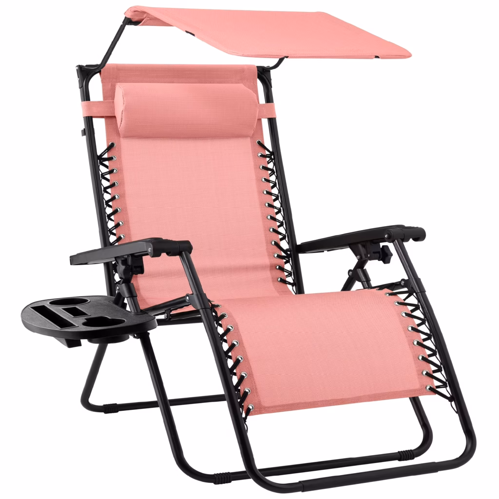 Best Choice Products Folding Zero Gravity Recliner Patio Lounge Chair w Canopy Shade Headrest Side Tray Pink 2fda686d d9ed 4123 8c29 5015530857a7.5347a2555600fce120f750a664feb890