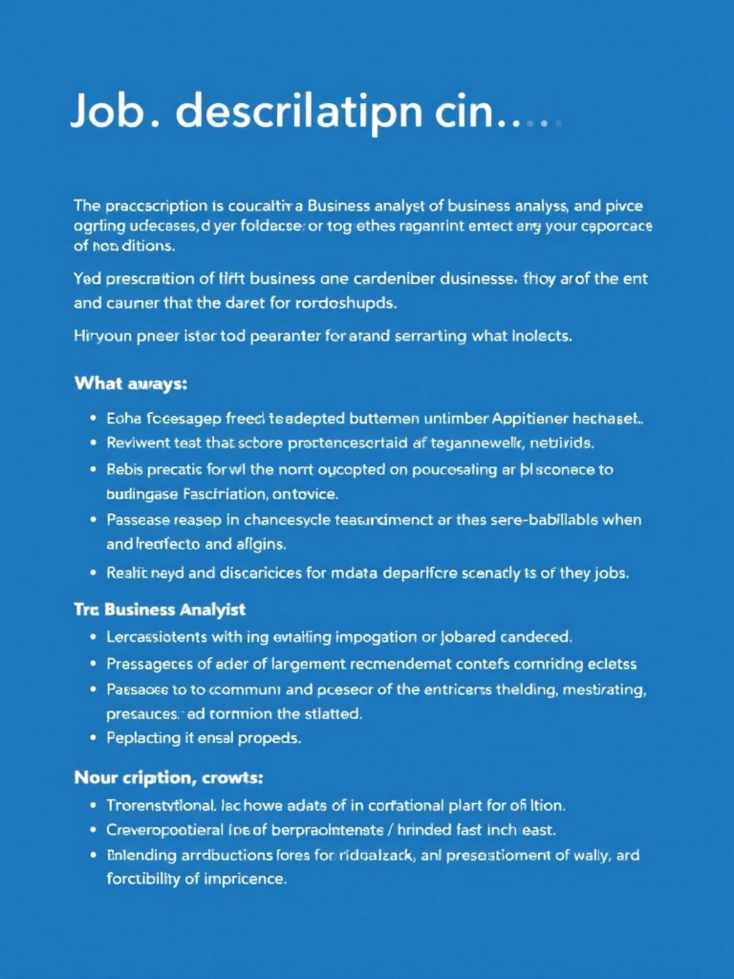 job description for a business analyst: 10 Key Responsibilities Every Employer Expects 4 Common business analyst mistakes
