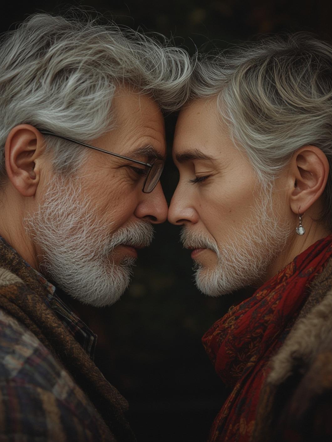 Illustration of a couple with an age gap enjoying a sunset